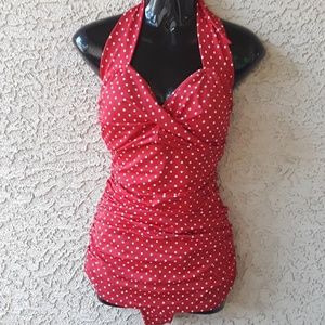 Red polka dot full swimsuit